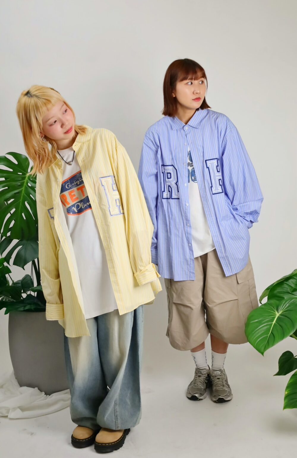 撞色刺繡條紋襯衫