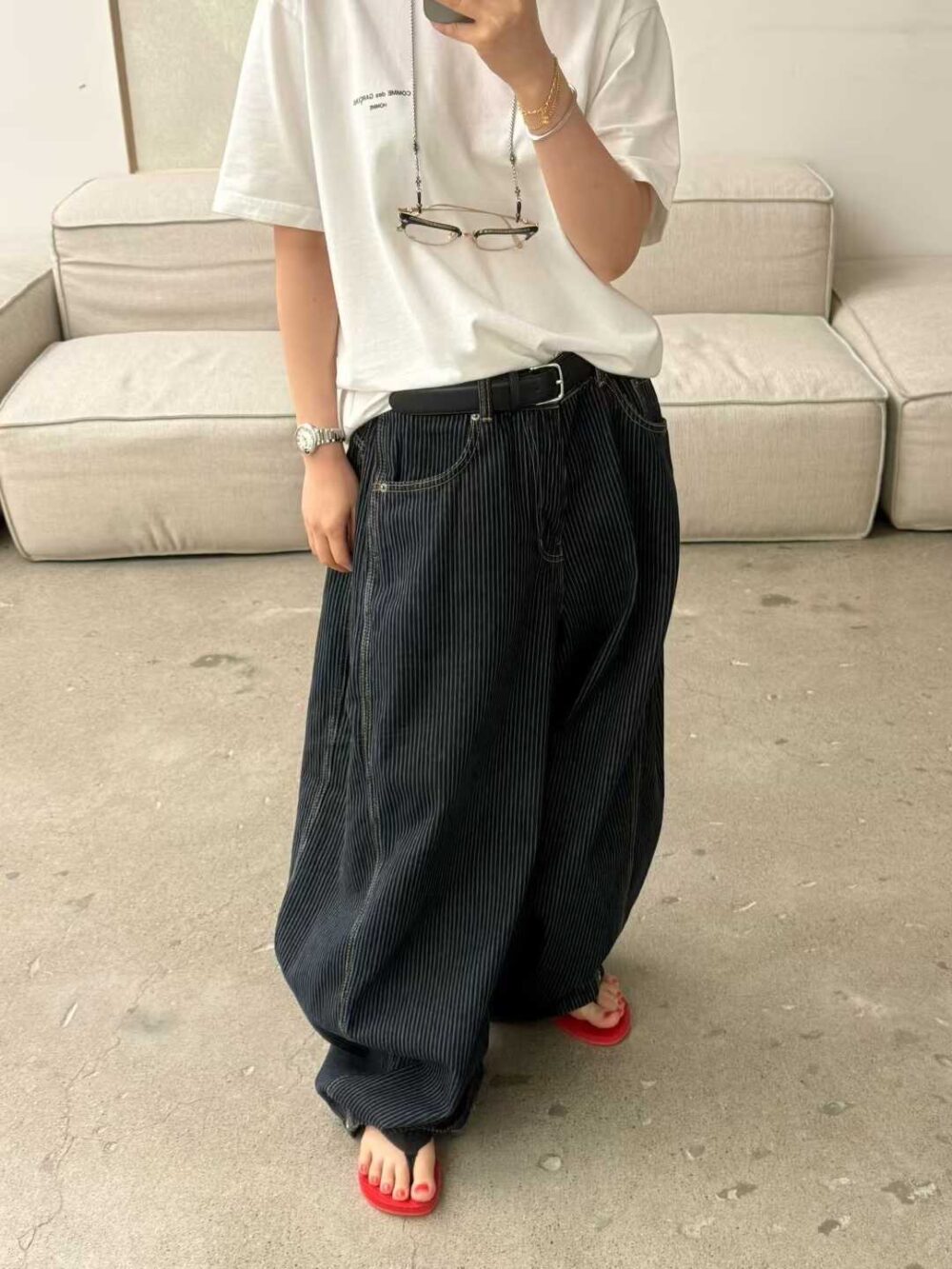 條紋牛仔氣球褲