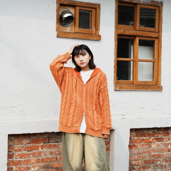 雙拉鍊螺紋毛衣外套