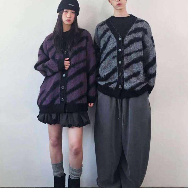 斑馬紋毛衣外套