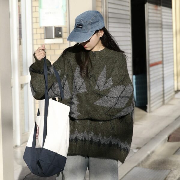 S__71688196_0 菱格紋雙拉鍊毛衣外套