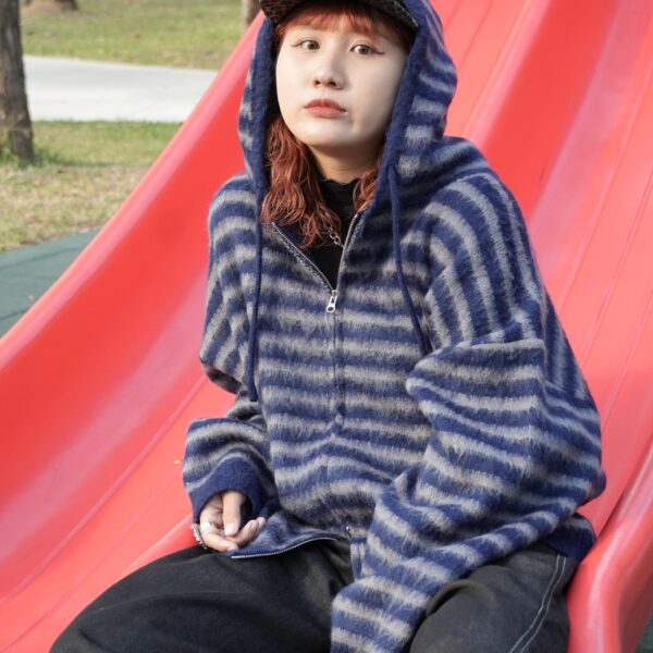 S__72081417_0 條紋針織雙拉鍊外套