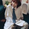 日系棉麻條紋襯衫