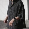 日系棉麻條紋襯衫
