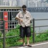 日系棉麻條紋襯衫