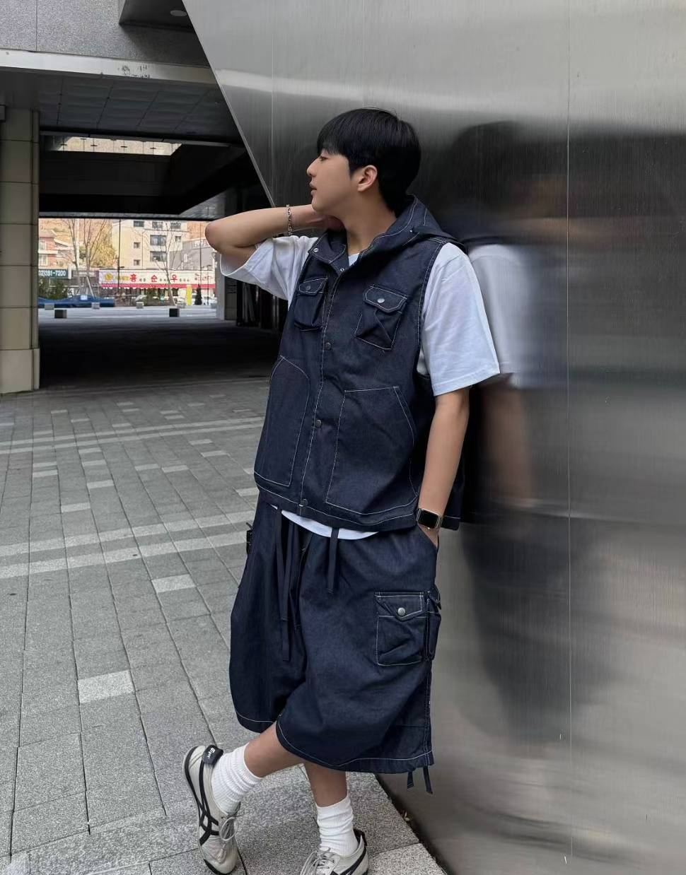 日系車線工裝7分褲