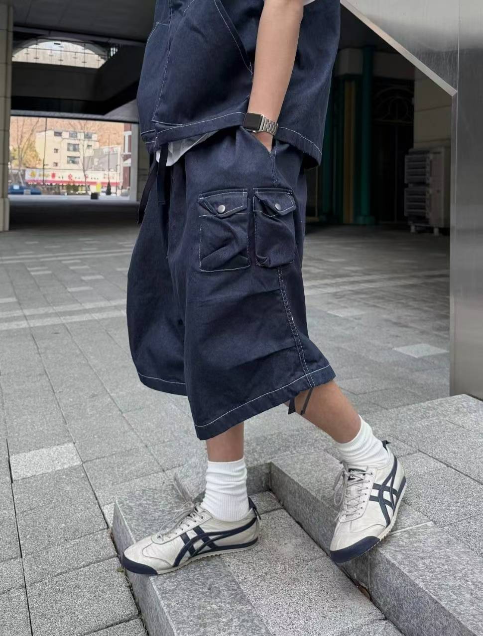 日系車線工裝7分褲